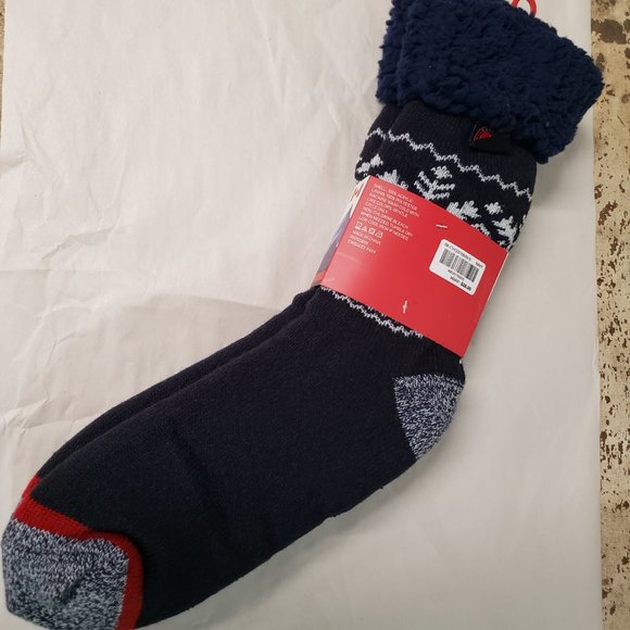 CANADA Weather Gear SHERPA LINED Men’s Cabin Socks ~ Size 6-12~ Navy Snowflakes - Picture 5 of 6